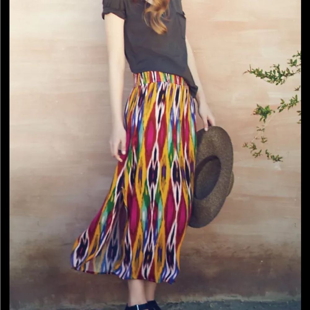 Anthropologie Vanessa Virginia Maxi Colourful Boho Skirt with Side Slits Large